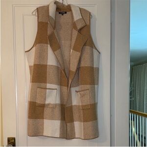 Steve Madden Plaid Sweater Vest Size XXL Open Front Longline Neutral Layering Pi